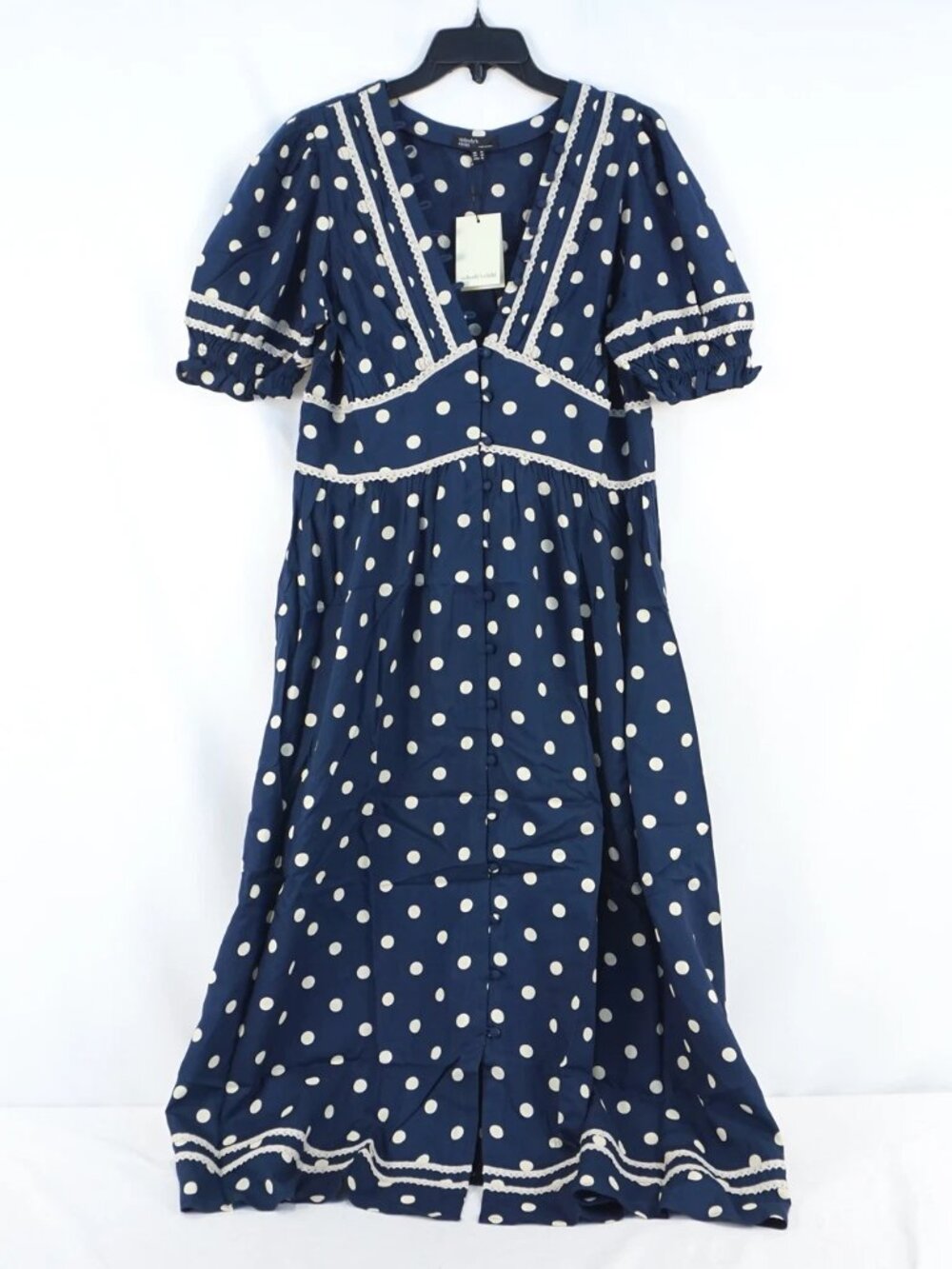Nobody's Child Saffy Polka Dot Lace Trim Puff Sleeve Dress Summer Fall Spring